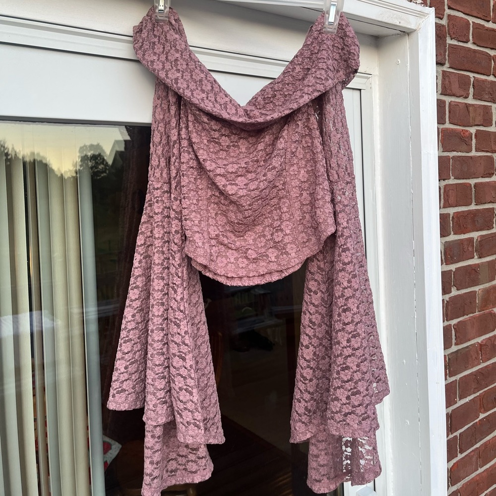 Free People Lilac floral lace 70s crop top